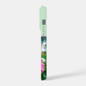 ピンクのハイビスカスの雨のしずく、 iPhoneケース (左側面)