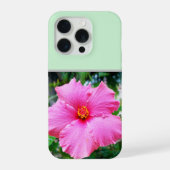 ピンクのハイビスカスの雨のしずく、 iPhoneケース (裏面)