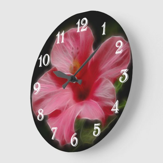 ピンクのハイビスカスウォールクロック ラージ壁時計 (傾斜)