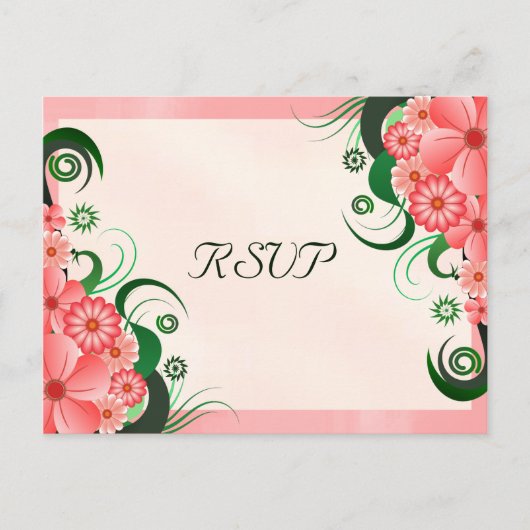 ピンクのハイビスカスエレガントフローラRSVP返信はがき インビテーションポストカード (正面)