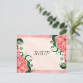 ピンクのハイビスカスエレガントフローラRSVP返信はがき インビテーションポストカード (スタンド正面)