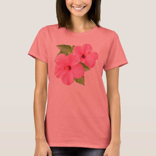 ピンクのハイビスカスシャツ Tシャツ (正面)