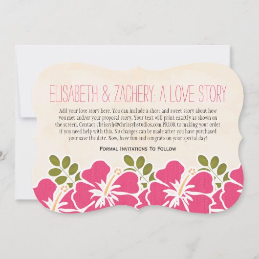 ピンクのハイビスカストロピカルテーマSave the Date Card セーブザデート (裏面)