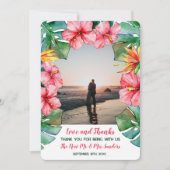 ピンクのハイビスカストロピカルフォト結婚ズ・サンキュー サンキューカード (正面)
