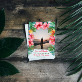 ピンクのハイビスカストロピカルフォト結婚ズ・サンキュー サンキューカード