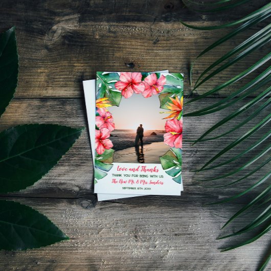 ピンクのハイビスカストロピカルフォト結婚ズ・サンキュー サンキューカード