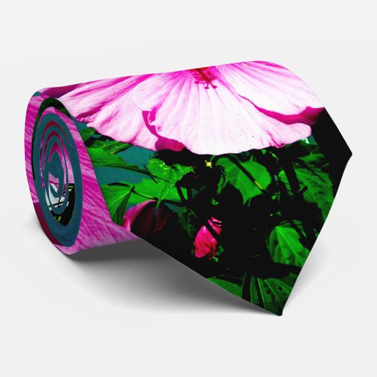 ピンクのハイビスカスネクタイ ネクタイ (ロール)
