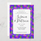 ピンクのハイビスカスパタ結婚ーン 招待状 (正面/裏面)