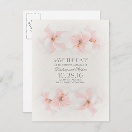 ピンクのハイビスカスビーチは日付ポストカードを保存 案内ポストカード (正面/裏面)