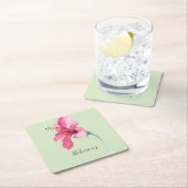 ピンクのハイビスカスフラワーウォーター色 スクエアペーパーコースター (インサイチュ)