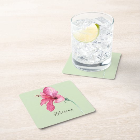 ピンクのハイビスカスフラワーウォーター色 スクエアペーパーコースター (インサイチュ)