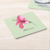 ピンクのハイビスカスフラワーウォーター色 スクエアペーパーコースター (アングル)