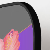 ピンクのハイビスカスフラワーオングレーパーソナライズされた ピックルボールラケット (左詳細)