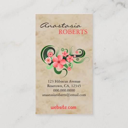 ピンクのハイビスカスフラワーズフローラ名刺 名刺 (裏面)