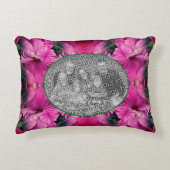 ピンクのハイビスカスフラワーフレーム自分の写真を作成 アクセントクッション (正面)