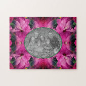 ピンクのハイビスカスフラワーフレーム自分の写真を作成 ジグソーパズル (横)