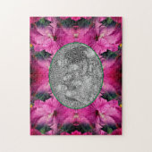 ピンクのハイビスカスフラワーフレーム自分の写真を作成 ジグソーパズル (縦)