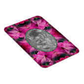 ピンクのハイビスカスフラワーフレーム自分の写真を作成 マグネット (右側)