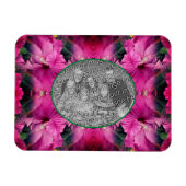 ピンクのハイビスカスフラワーフレーム自分の写真を作成 マグネット (横)