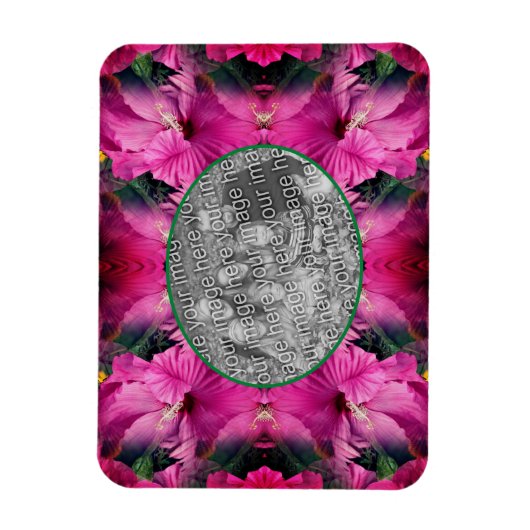 ピンクのハイビスカスフラワーフレーム自分の写真を作成 マグネット (縦)