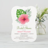 ピンクのハイビスカスフラワーブライダルシャワー招待 招待状 (スタンド正面)