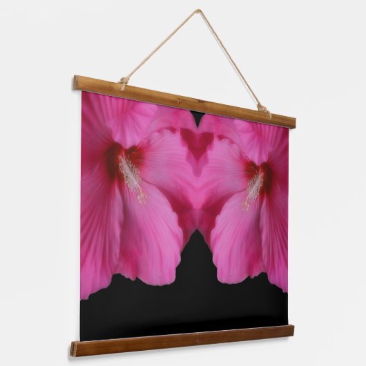 ピンクのハイビスカスフラワーミラー抽象芸術 吊り下げ型タペストリー (傾斜あり)
