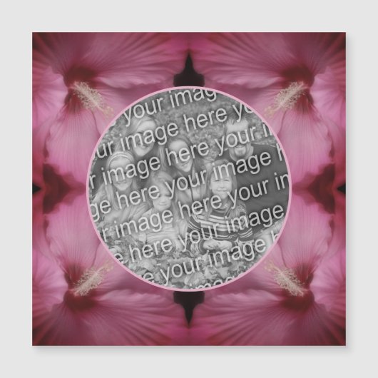 ピンクのハイビスカスフラワー独自のフォトマグネットを作成 (正面)