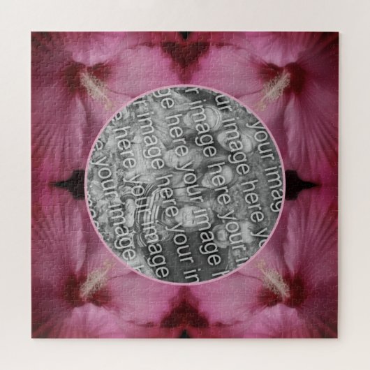 ピンクのハイビスカスフラワー自分の写真を作成 ジグソーパズル (横)