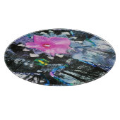 ピンクのハイビスカスブラックとホワイトのランドスケープコラージュ カッティングボード (角)