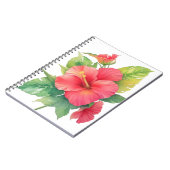 ピンクのハイビスカス水彩の花 ノートブック (左側)