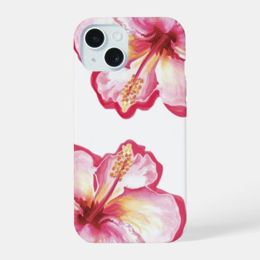 ピンクのハイビスカス水彩アート iPhone 15ケース (裏面)
