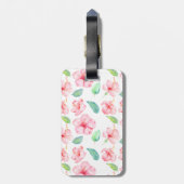 ピンクのハイビスカス水彩花モノグラム ラゲッジタグ (裏面縦)