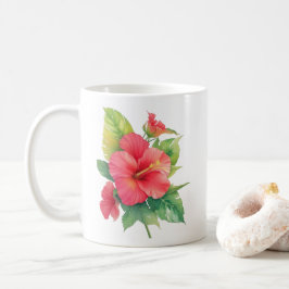 ピンクのハイビスカス水彩花 コーヒーマグカップ