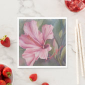 ピンクのハイビスカス熱帯旅行パーティーモノグラム スタンダードランチョンナプキン (インサイチュ)