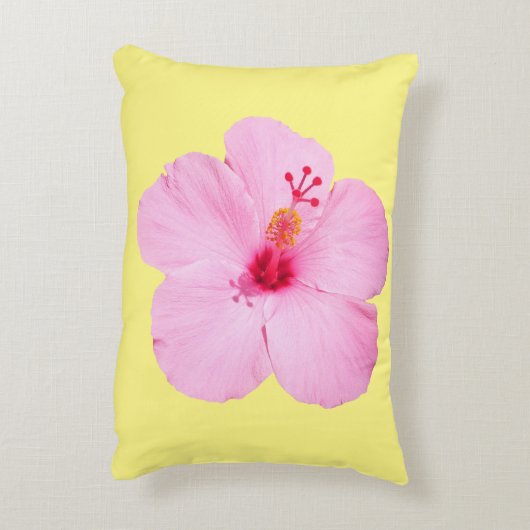ピンクのハイビスカス熱帯花 アクセントクッション (裏面(縦))