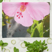 ピンクのハイビスカス熱帯花 キッチンタオル (折り畳み)