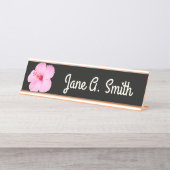 ピンクのハイビスカス熱帯花 デスクネームプレート (正面)