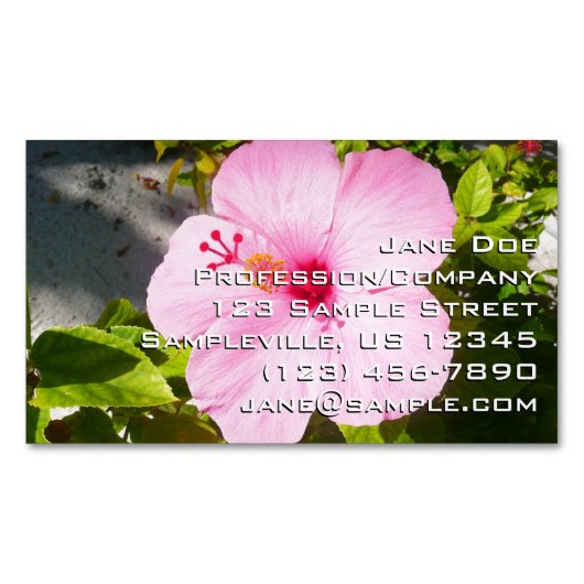 ピンクのハイビスカス熱帯花 マグネット名刺 (正面)