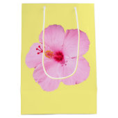 ピンクのハイビスカス熱帯花 ミディアムペーパーバッグ (裏面)