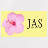 ピンクのハイビスカス熱帯花 ラベル (デザイン2)