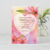 ピンクのハイビスカス結婚フラワーのフローラハート露 案内状 (スタンド正面)