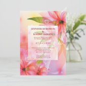 ピンクのハイビスカス結婚フラワーのフローラ 案内状 (スタンド正面)