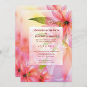 ピンクのハイビスカス結婚フラワーのフローラ 案内状 (正面/裏面)