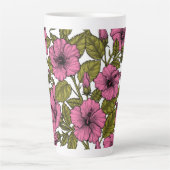 ピンクのハイビスカス花 カフェラテマグ (正面)