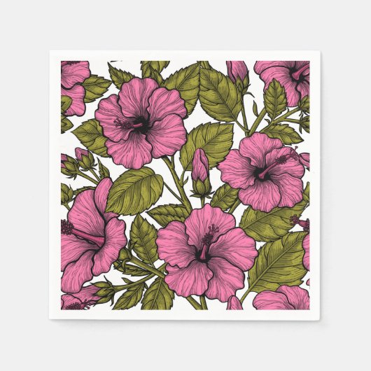 ピンクのハイビスカス花 スタンダードカクテルナプキン (正面)