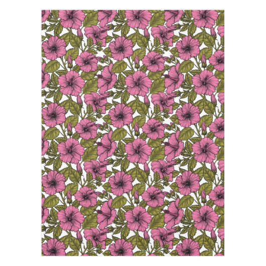 ピンクのハイビスカス花 テーブルクロス (正面)