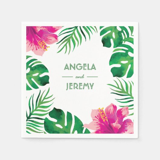 ピンクのハイビスカス離れとトロピカル結婚の2 スタンダードカクテルナプキン (正面)
