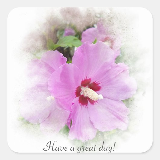ピンクのハイビスカス スクエアシール (正面)