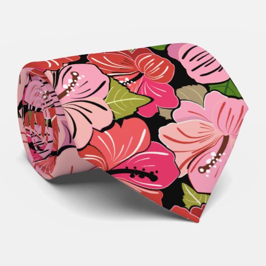 ピンクのハイビスカス ネクタイ (ロール)