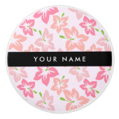 ピンクのハイビスカス、ピンクの花、あなたの名前 セラミックノブ (正面)